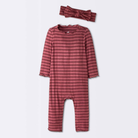 Cloud Island Newborn Jacquard Checkered Romper & Headband