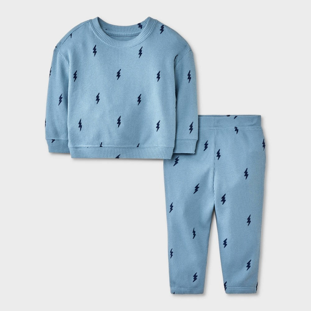 Cat & Jack Newborn Lightning Bolt Waffle Set - Blue boys