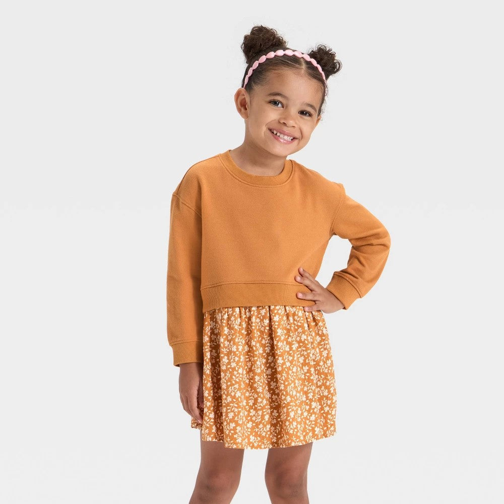 Cat & Jack Toddler Girls' French Terry Dress, 18M Mustard