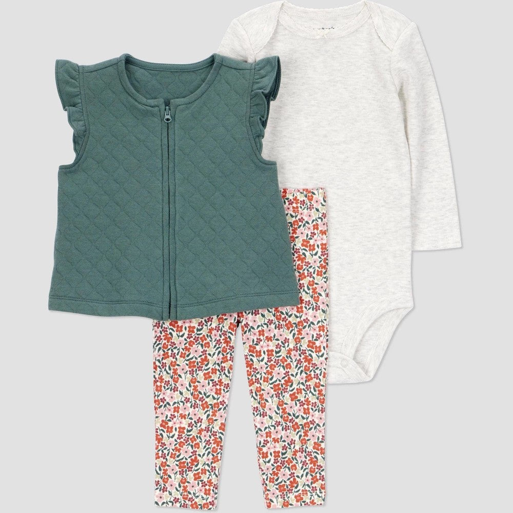 Carter's Baby Girls' 3pc Floral Vest Leggings Set - 3M