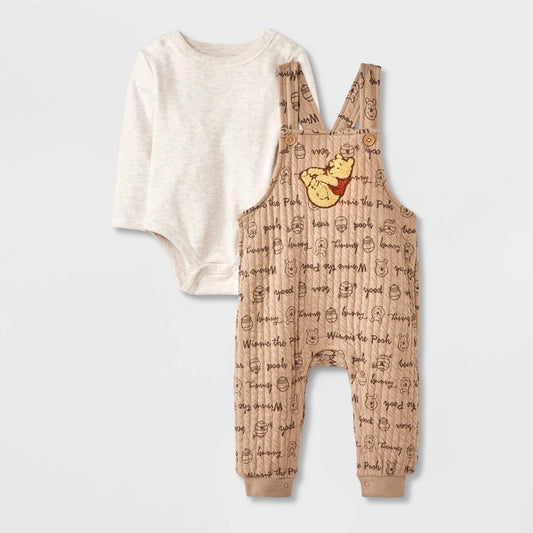 Disney Winnie The Pooh Bodysuit & Overalls Set, Tan boys 0-3M