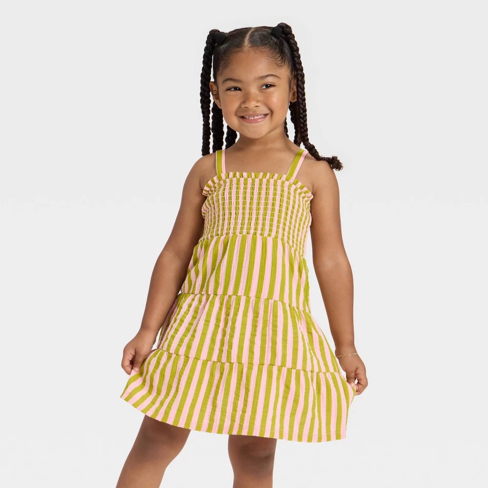 Grayson Mini Toddler Girls' Smocked Tiered Dress 3T Green/Pink