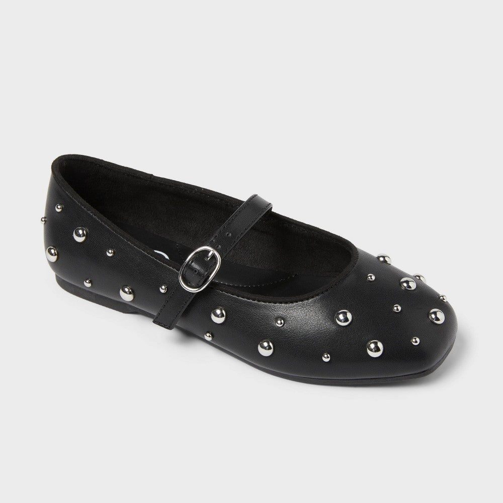 Kids' Stud Ballet Flats - Art Class™ Black 13: Adjustable Buckle Strap, Flexible Outsole, Square Toe - Girl