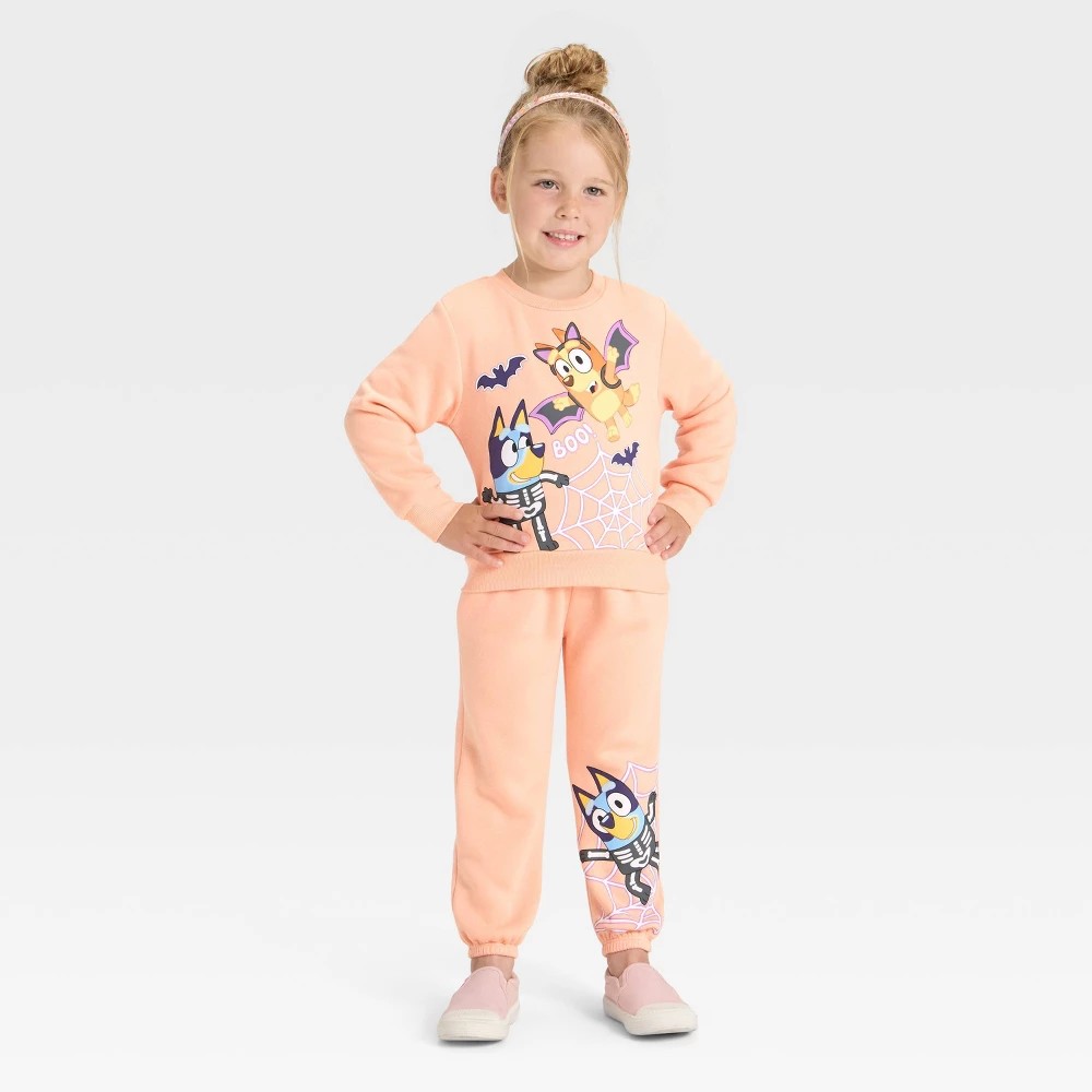 Toddler Girls' 2pc Bluey Halloween Fleece Sweatshirt and Pants Set - Orange 5T