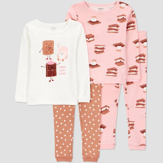 Carter's Toddler Girls' 4pc Cotton Pajama Set 3T Ivory/Brown/Pink