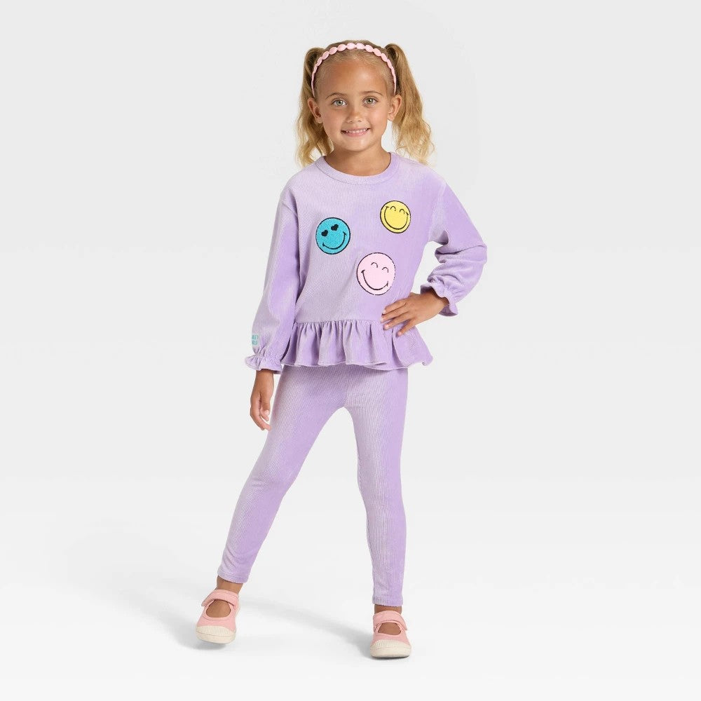 SmileyWorld Toddler Girls' Velour Top and Pants Set 3T Purple