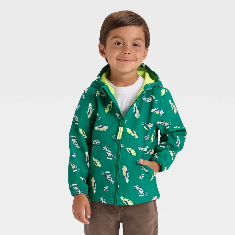 Cat & Jack Toddler Boys' Racecar Softshell Jacket Green 2T