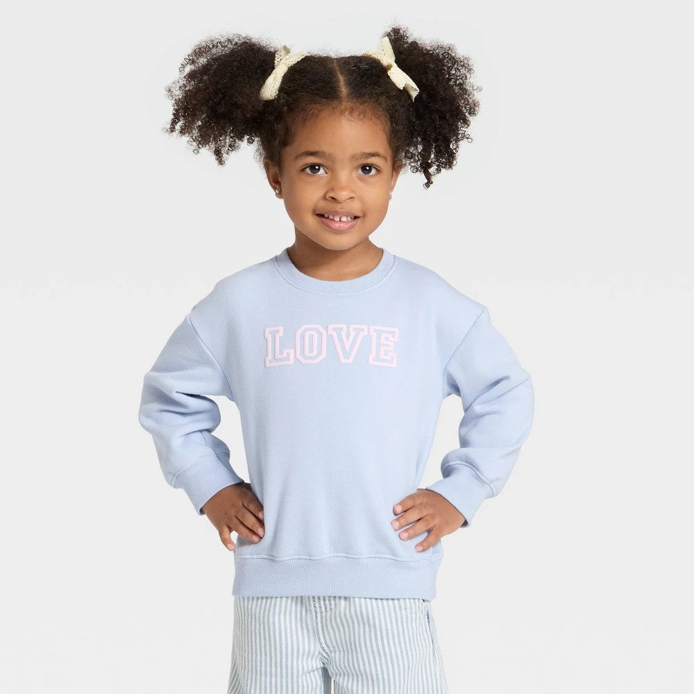 Cat & Jack Toddler Girls' Fleece Pullover 'Love' - 4T Light Blue