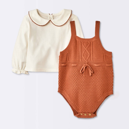Cloud Island Baby Girls' 2pc Sweater Romper Set Newborn Brown