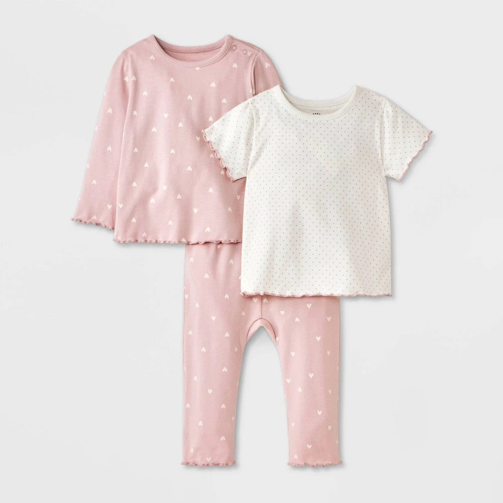 Cat & Jack Baby Girls' 3pc Heart Set Pink/Cream 12M