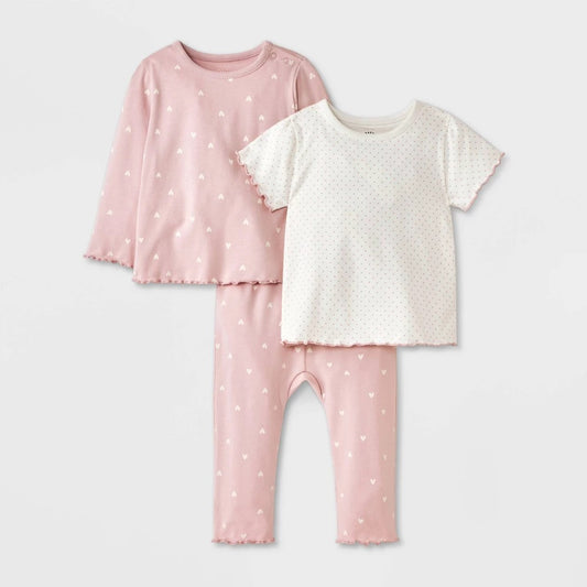 Cat & Jack Baby Girls' 3pc Heart Set Pink/Cream 12M