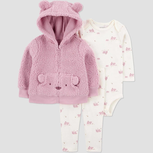 Carter's Baby Girls' 3pc Bear Sweater Set - Pink 9M