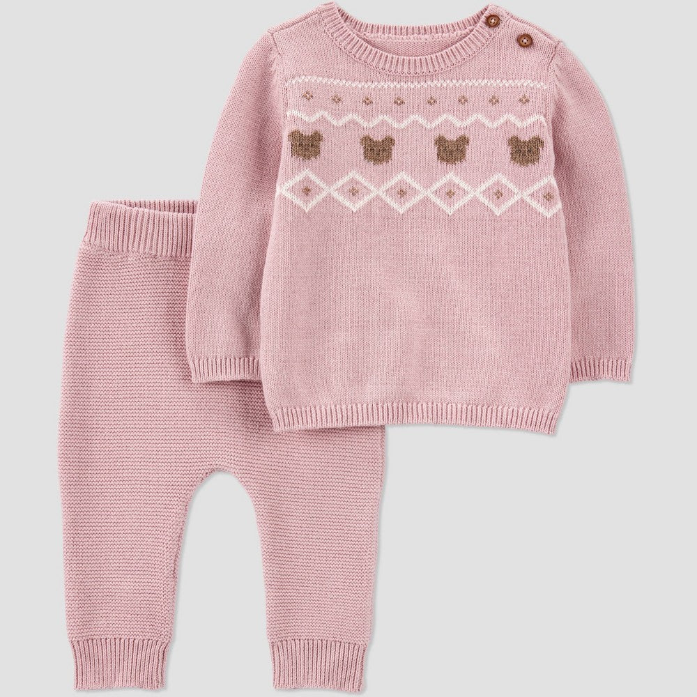 Carter's Baby Girls' Bear Fair Isle Sweater Set - 9M Pink