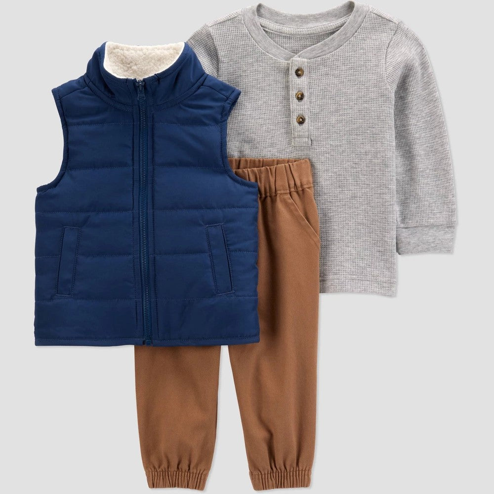 Carter's Just One You Baby Boys' 3pc Vest Set 3M Navy/Khaki
