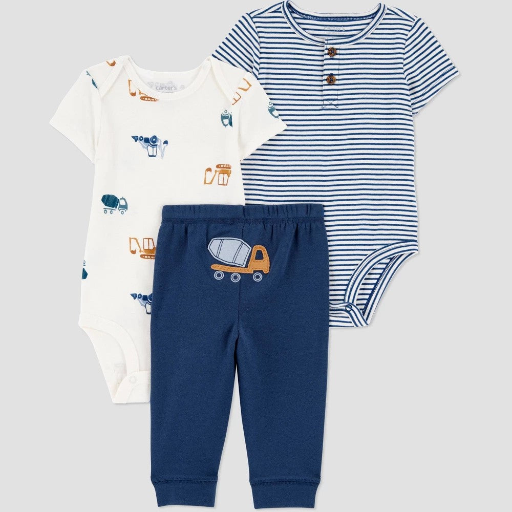 Carter's Baby Boys' 3pc Construction Bodysuit Set Blue 12M