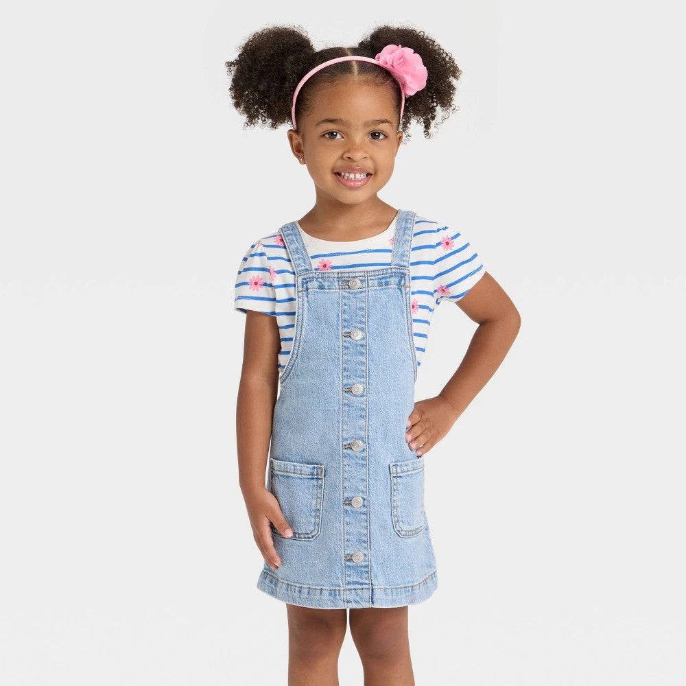 Cat & Jack Toddler Girls' Denim Skirtalls Light Wash 3T