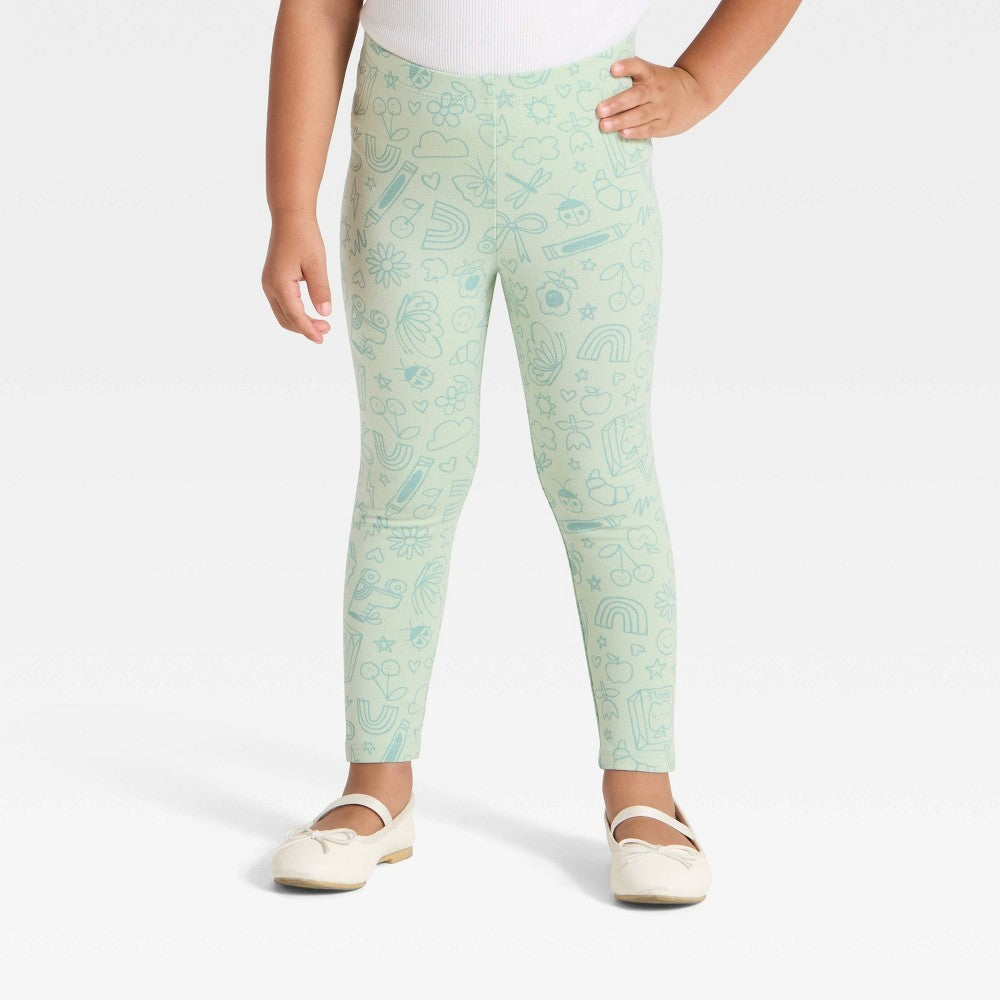 Cat & Jack Toddler Girls' Printed Leggings Light Sage 3T