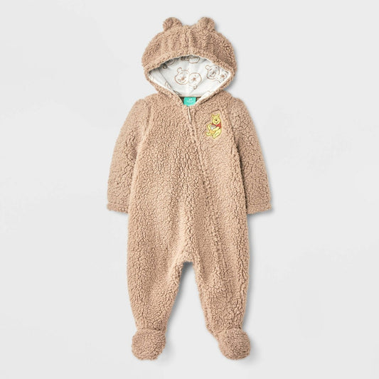 Disney Winnie The Pooh Newborn Hooded Pram Bodysuit - Brown boys