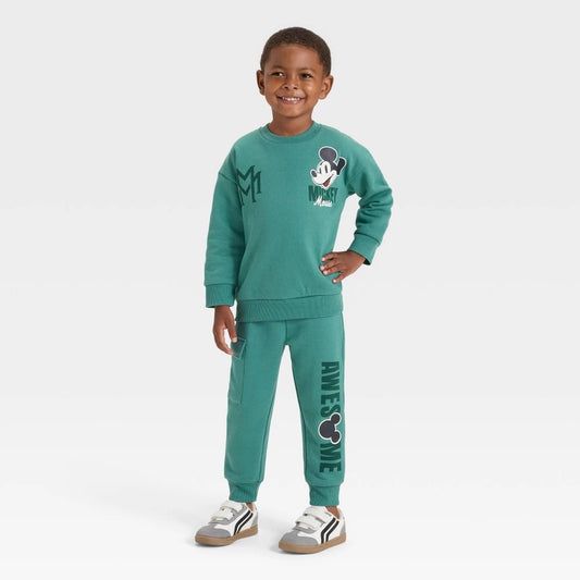 Disney Boys' 2pc Mickey Mouse Fleece Pullover and Bottom Set - Green 3T