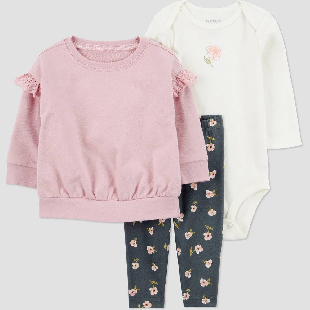 Carter's Baby Girls' 3pc Floral Set - Pink 3M