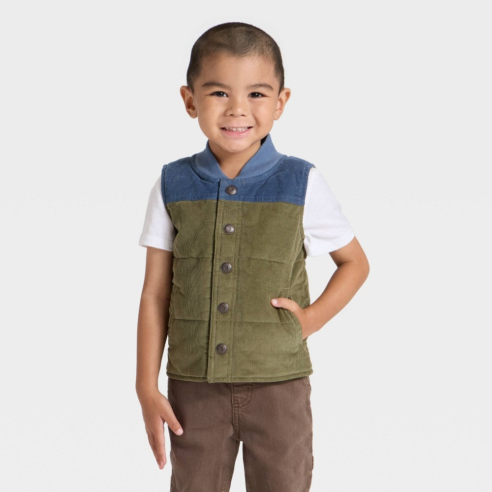 OshKosh B'gosh Toddler Boys' 5T Color Block Vest - Olive/Navy
