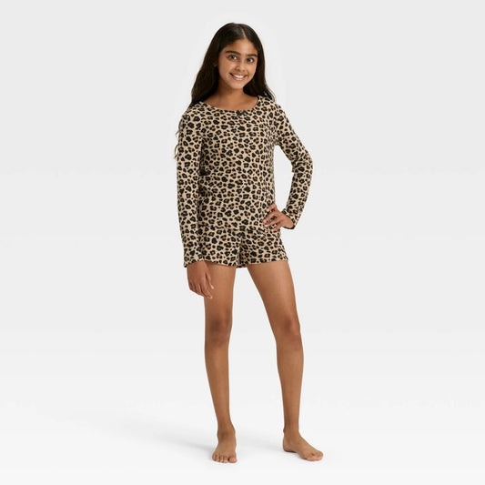 Cat & Jack Girls' Leopard Waffle Knit Pajamas, Brown S