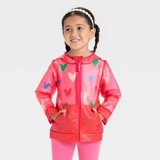 Cat & Jack Toddler 3T Pink Heart Printed Rain Jacket girl