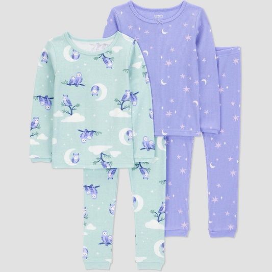 Carter's Girls' 4pc Cotton Pajama Set 2T Owls Stars