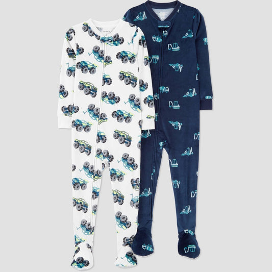 Carter's Boys' 2pk Velour Footed Pajamas - Dark Blue/Ivory 5T