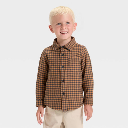 Cat & Jack Toddler Boys' Checkered Shirt Brown/Black 18M