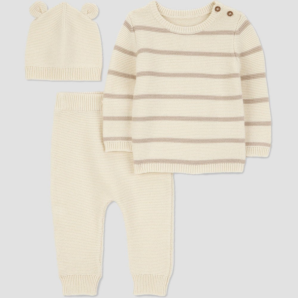 Carter's Baby 3pc Striped Bear Sweater Set - Newborn Cream boys