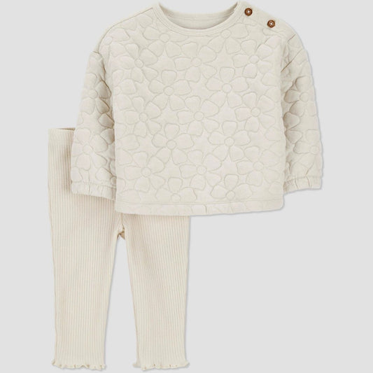 Carter's Baby Girls' 2pc Quilted Floral Set - Cream 6M