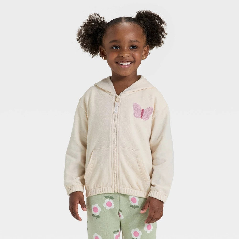 Toddler Girls' Zip-up French Terry Hoodie - Cat & Jack Beige 12M