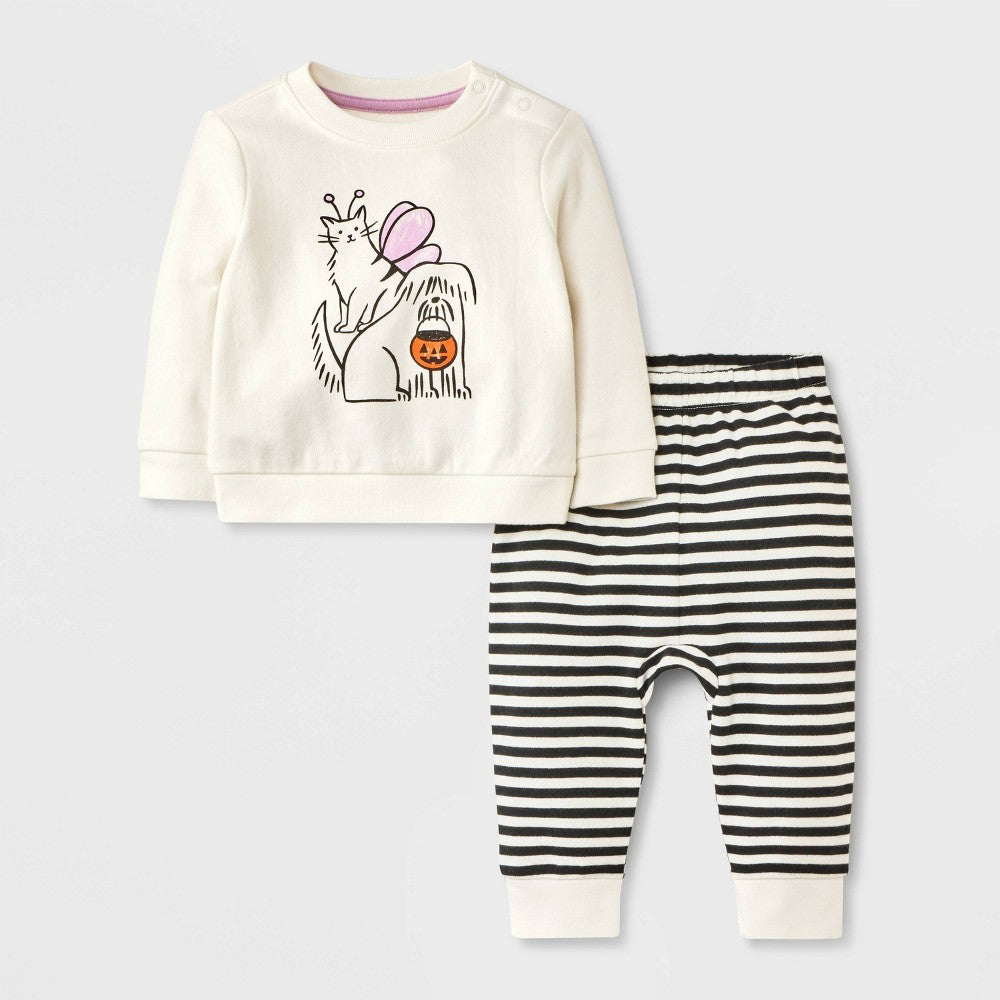 Cat & Jack Baby Halloween Outfit 3-6M Cream Joggers Set girl