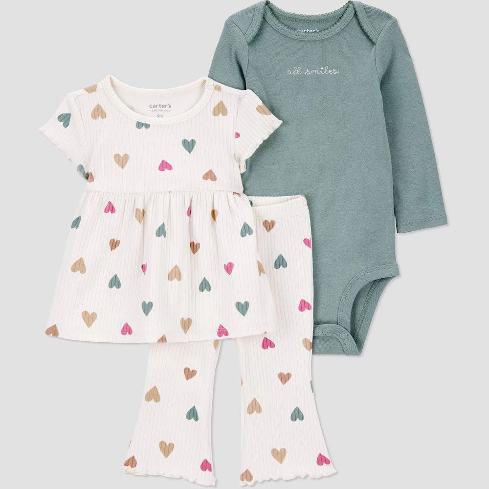Carter's Baby Girls' 3pc Hearts Set - White 9M