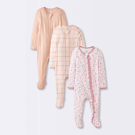 Cloud Island Floral Sleep N' Play Peach, Newborn - Pack of 3