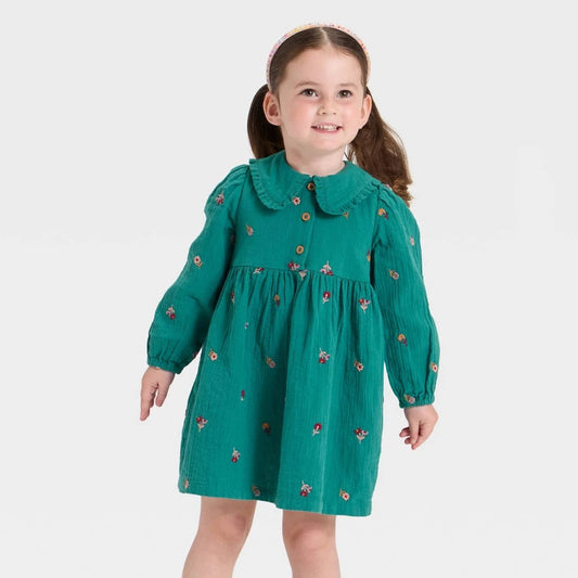 Cat & Jack Toddler Girls' Embroidered Dress Green 18M