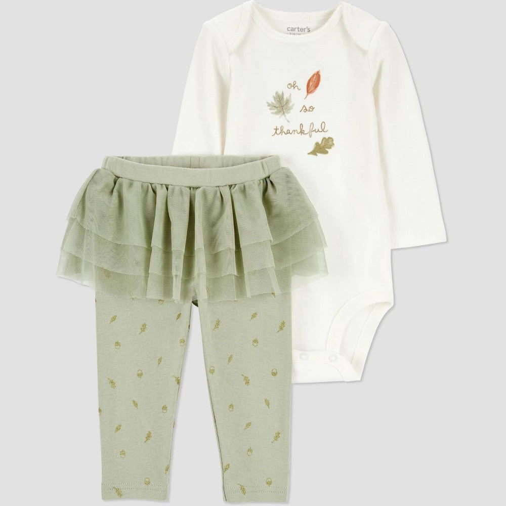 Carter's Girls' Thanksgiving Tutu Set Green 18M