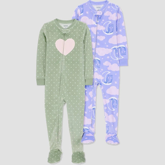 Carter's Toddler Girls' 2pk Velour Footed Pajamas 18M - Purple/Sage