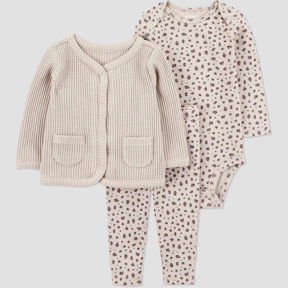 Carter's Baby Girls' 3pc Thermal Cheetah Set - Tan 3M