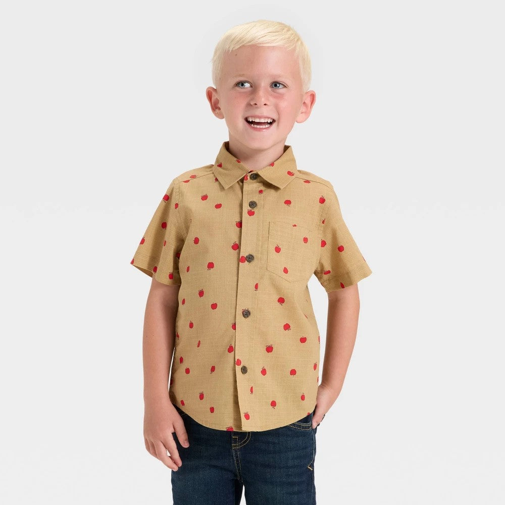 Cat & Jack Toddler Boys' Short Sleeve Shirt Brown 2T