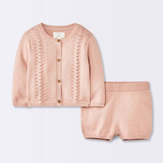 Cloud Island Baby Girls' Pointelle Sweater Set Pink 0-3M