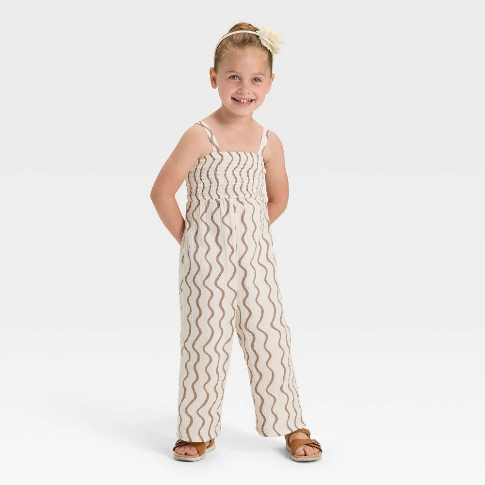 Grayson Mini Girls' Smocked Jumpsuit 2T Cream/Brown