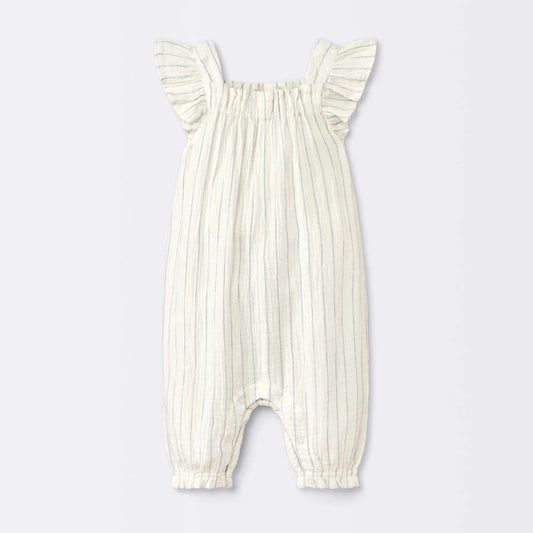 Cloud Island Baby Girls' Striped Gauze Romper Cream 24M