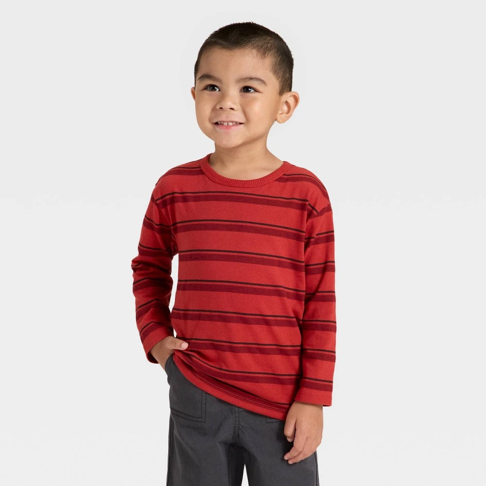 Toddler Boys' Long Sleeve Relaxed T-Shirt - Cat & Jack Dark Red 3T