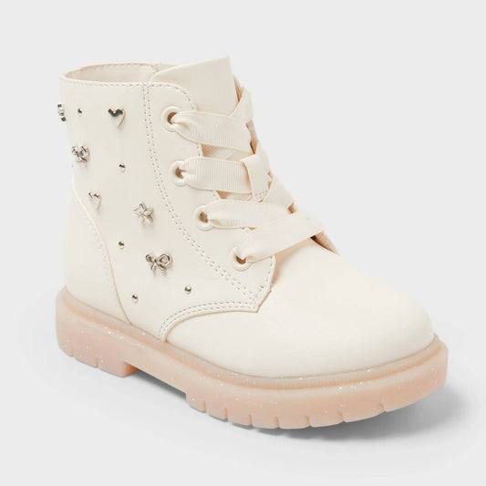 Cat & Jack Toddler Amaya Lace-Up Combat Boots Ivory 8T - Girls
