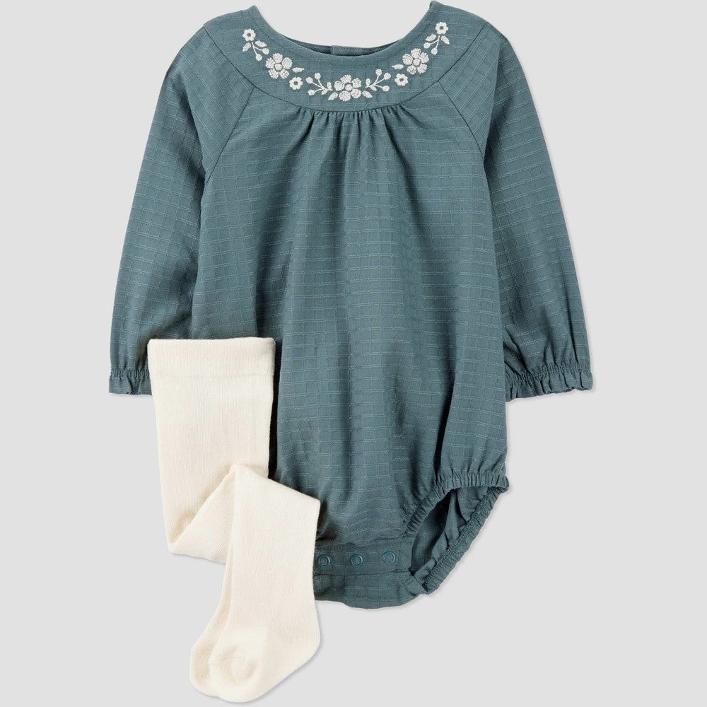 Carter's Baby Girls' 2pc Embroidered Set - Newborn Green