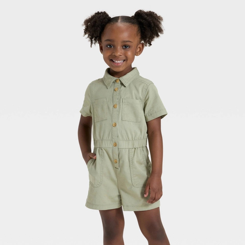 Cat & Jack Toddler Girls' Utility Romper Olive Green 5T