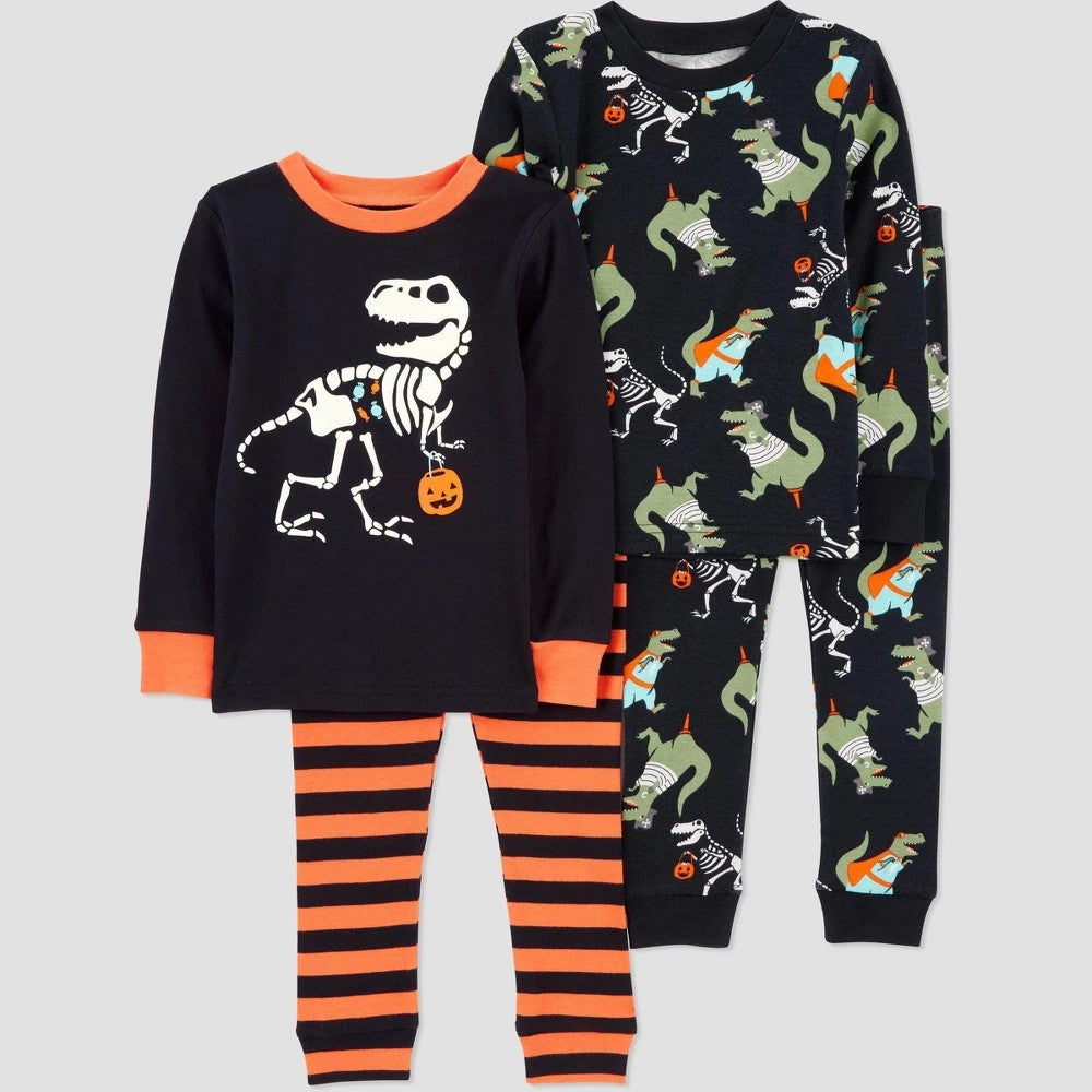 Carter's Toddler Boys' 4pc Cotton Long Sleeve Dinosaur Halloween Pajama Set - Black/Orange 2T