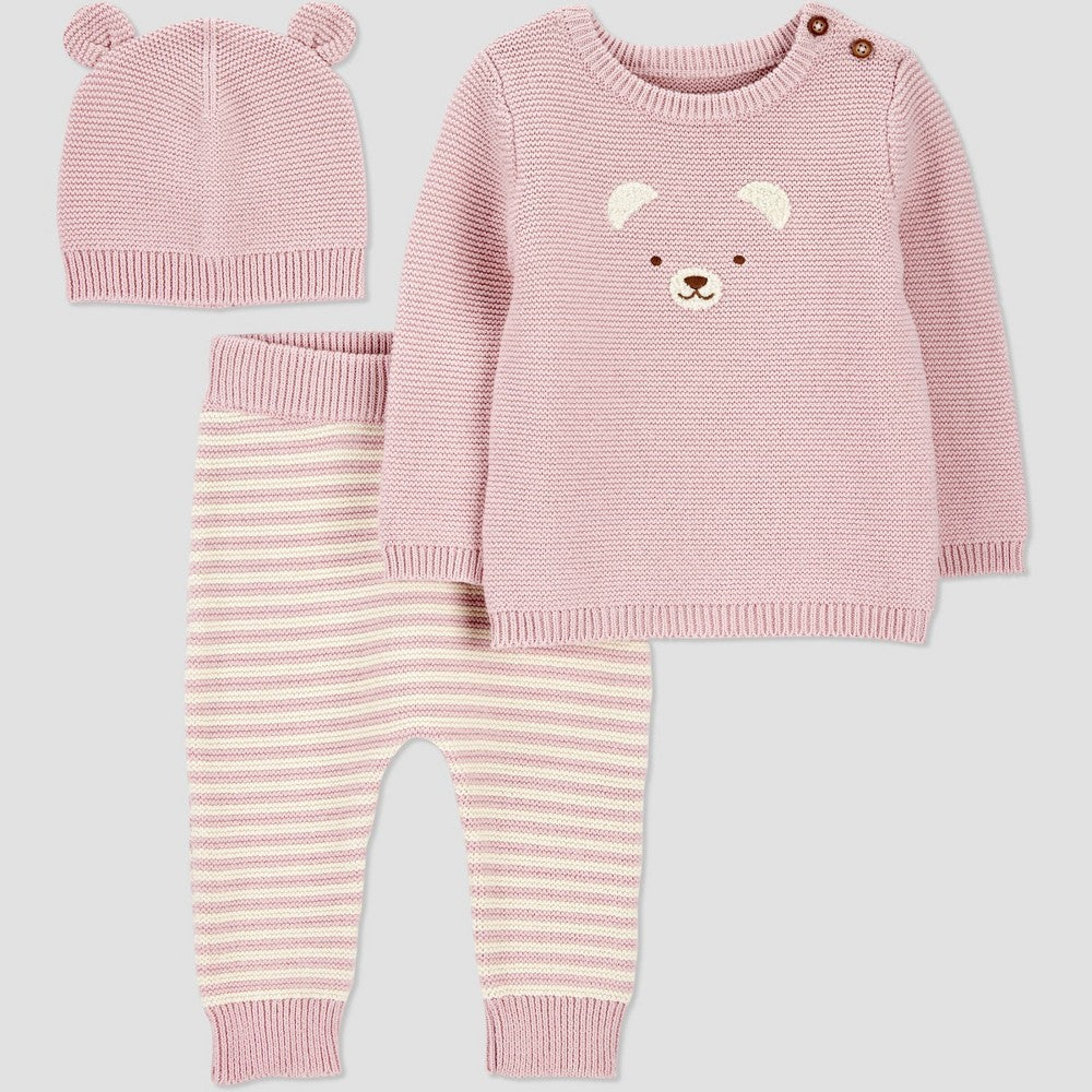 Carter's Baby Girls' 3pc Bear Sweater Set, Purple 3M